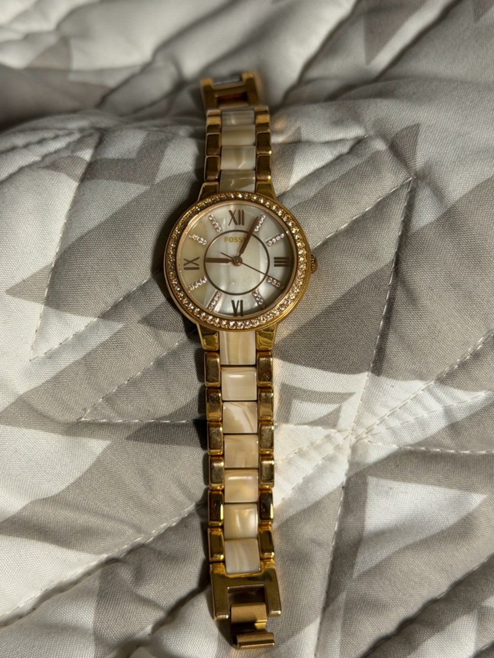Fossil Gold Tone Watch with Cream Mother-of-Pearl Inset